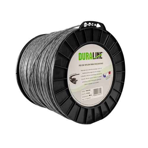 FIO DE NYLON P/ ROCADEIRAS DURALINE PREMIUM HELICOIDAL 3,0MM APROX 380M BOBINA  2.4KG  - COR PRATA E PRETO