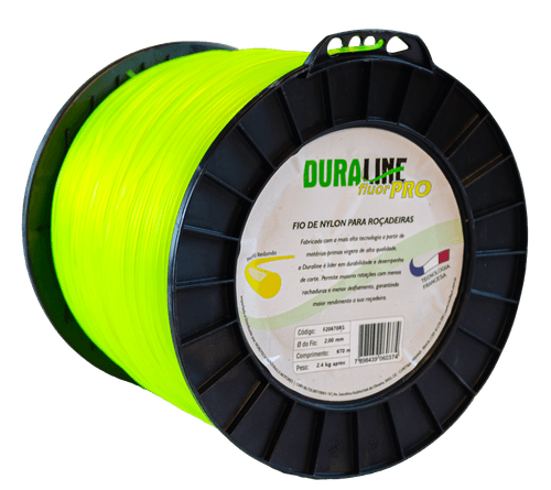 FIO DE NYLON P/ ROCADEIRAS DURALINE FLUOR PRO REDONDO 2,0MM APROX 670M BOBINA  2.4KG  - COR AMARELO FLUOR