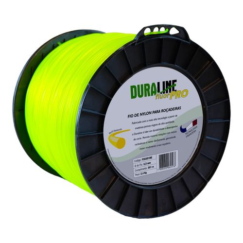 FIO DE NYLON P/ ROCADEIRAS DURALINE FLUOR PRO REDONDO 3,0MM APROX 301M BOBINA  2.4KG  - COR AMARELO FLUOR